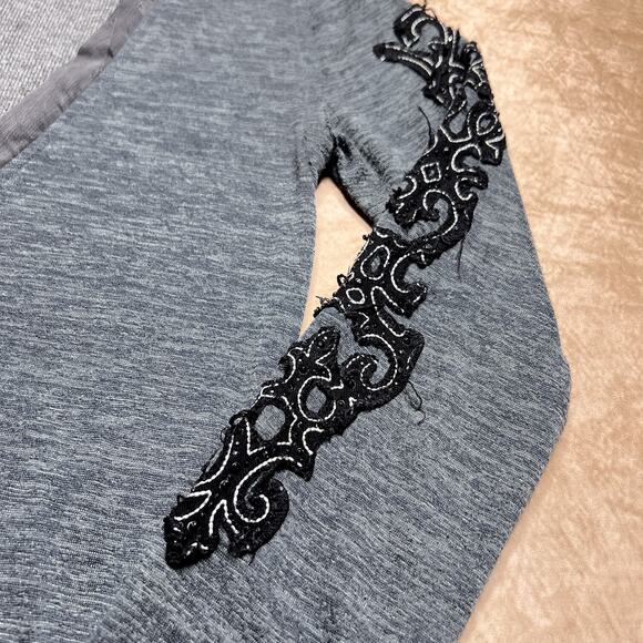 Miss Me Patchwork Rocaille Cardigan Sweater Deep V Button Up Indie Sleaze Goth - Picture 5 of 8